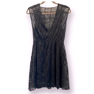 ZARA Little Black Mini Dress Lace Sequin Overlay Small